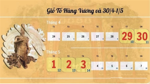 THÔNG BÁO LỊCH NGHỈ LỄ GIỖ TỔ HÙNG VƯƠNG VÀ DỊP LỄ 30/4 - 1/5